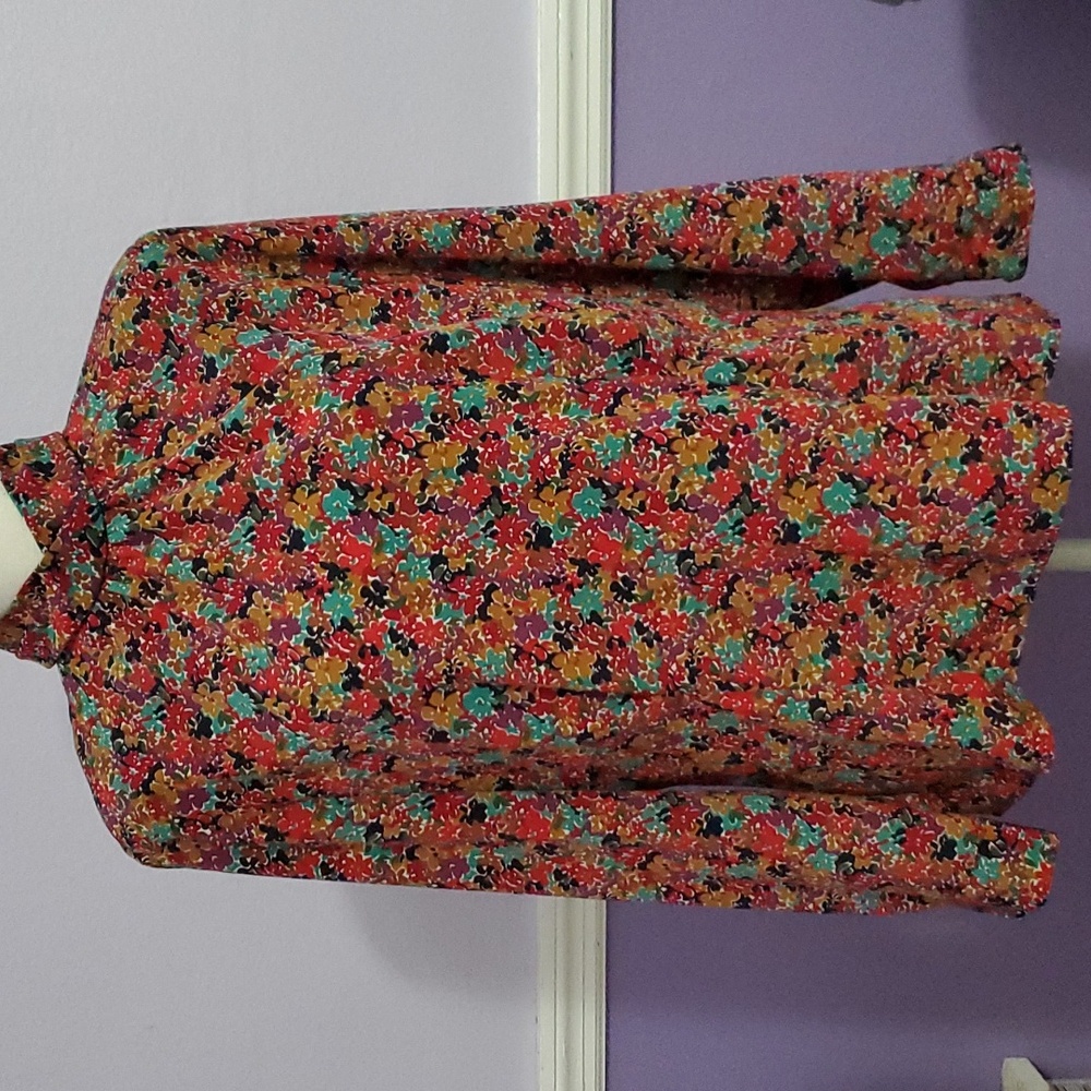 Evan Picome Petites Rust Pumpking Floral High Neck Long Sleeve Career Top 14P